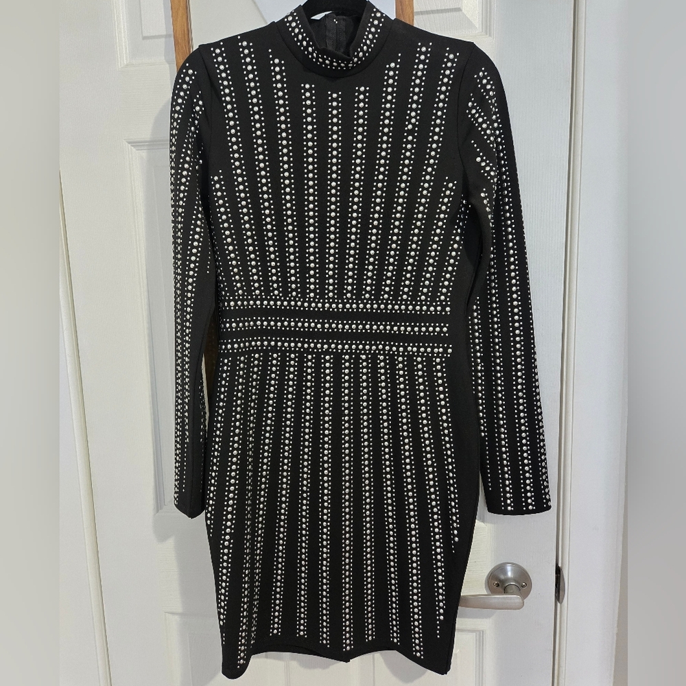 Elegant Black Studded Bodycon Dress